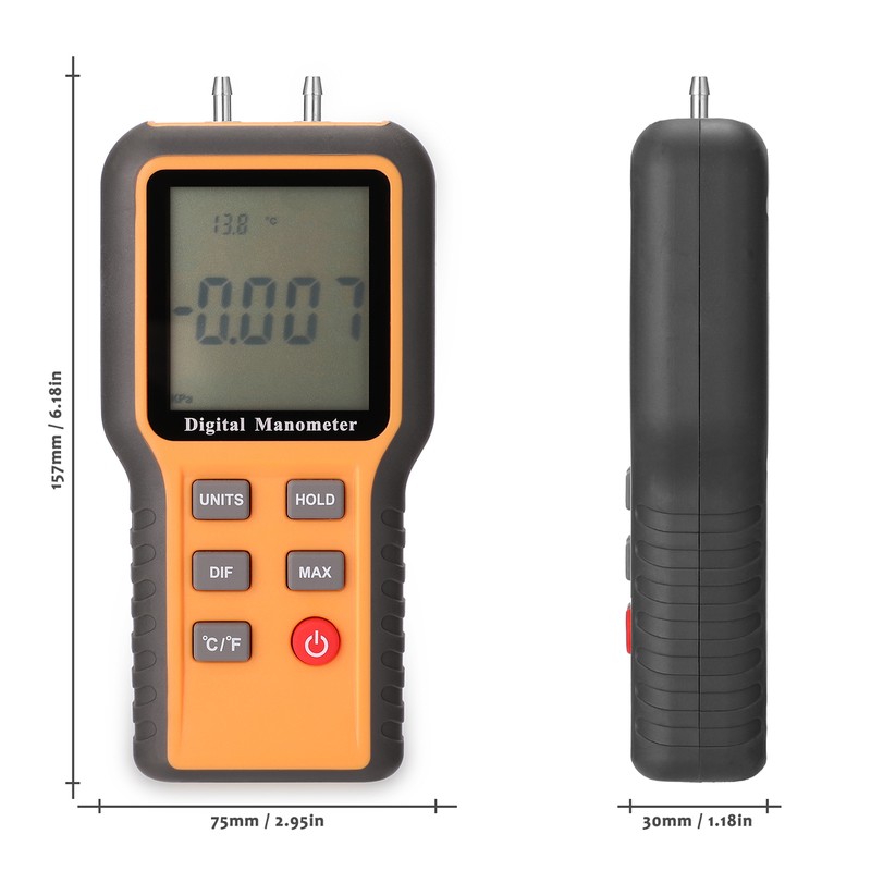 Digital Manometer LCD Display ℃ ℉ Switchable 12 Pressure Units