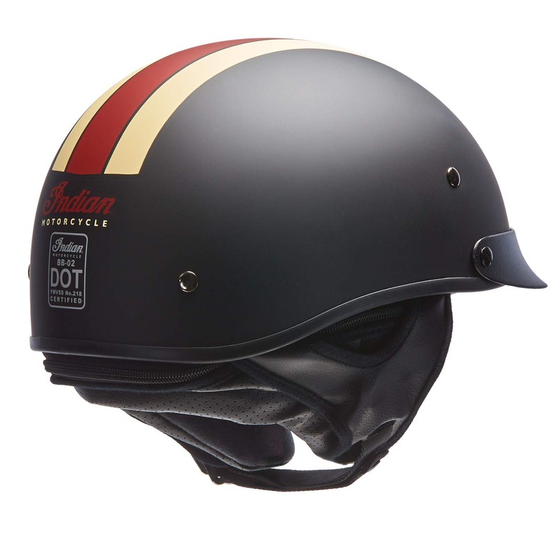 Indian Motorcycle Half Helmet, Black with Retro Racing Stripe, Matte