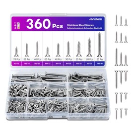 360 PCS 304 Stainless Steel Self-Tapping Screws Assortment Kit - M3/M4/M5 Countersunk Wood Screws for Indoor & Outdoor Woodworking, Furniture, Cabinets
