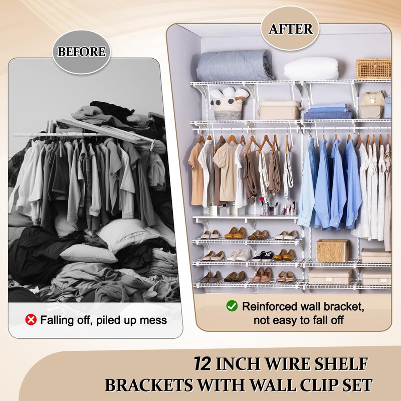 3-Pack 12-Inch Support Brackets for Wire Shelving Wire Shelf Brackets