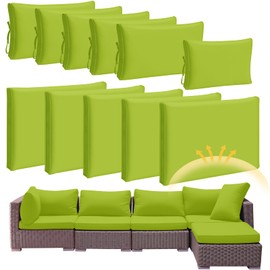 Patelai 11 Pcs Waterproof Patio Cushion Covers for Outdoor Sectional Furniture Wicker Rattan Patio Sofa Couch Chair Seat Pillow Slipcovers, 3 Sizes Covers Only (25.4 x 25.4X 3.54,Green)