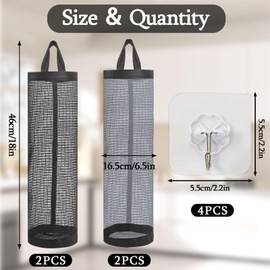 GOTDYBST 4pcs Carrier Bag Storage, Plastic Bag Holder With 4 Hooks, Mesh Hanging Dispenser Trash Bag, Shopping Bag Holder Storage Suitable For Home Kitchen (Black, Grey)