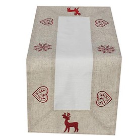 Table Runner Stag Beige and White Red Embroidered Very Beautiful Festive Embroidery for Winter Christmas Table Cloth Size: 40 x 90 cm