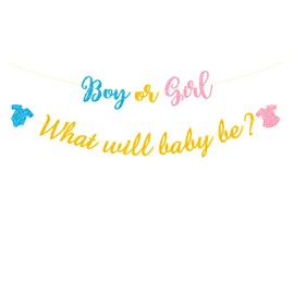 bng-bng Baby Shower Decorations Boy or Girl Banner Gender Reveal Bunting Flag Gender Party Reveal Banner What Will Baby Be Banner Photo Backdrop