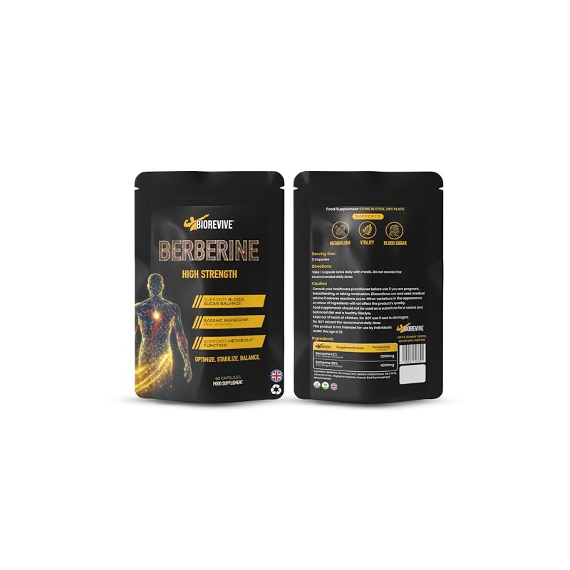 Biorevive Berberine Supplement High Strength 9000mg Equivalent per Serving, Berberine