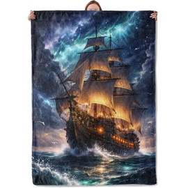 Nautical Ship Blanket Gifts for Women Girls Kids, Soft Warm Lightweight Vintage Sailing Ship Ocean Night Sky Throw Blankets for Living Room Sofa Home Bedroom Decor 50" x 60"