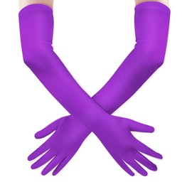 Andiker Long Evening Gloves, 21" Opera Elbow Satin Gloves, Vintage Formal Fancy Dress Glove Women Mittens for Wedding Party (Purple)