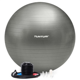 Tunturi Anti Burst Fitness Ball with Pump - Yoga Ball 55 cm - Pilates Ball - Pregnancy Ball - 220 kg User Weight - Includes Training App - Silver