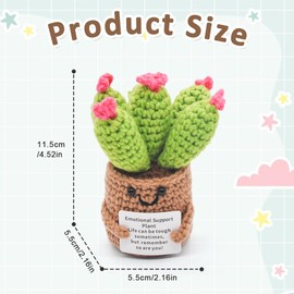 LKNBIF Crochet Succulent Doll, Positive Succulent Ornament Knitted Potted Plant Emotional Support Toy with Positive Card Cactus, for Adults Kids Friends Home Office Decoration, Fiber Yellow