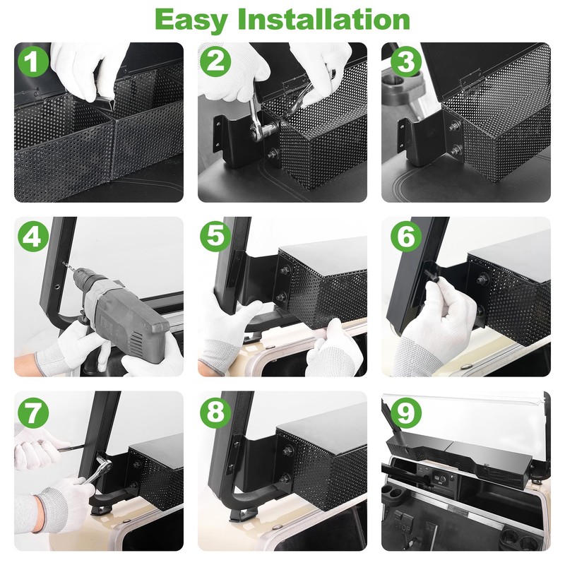 10L0L Golf Cart Front Inner Storage Basket with Cover for