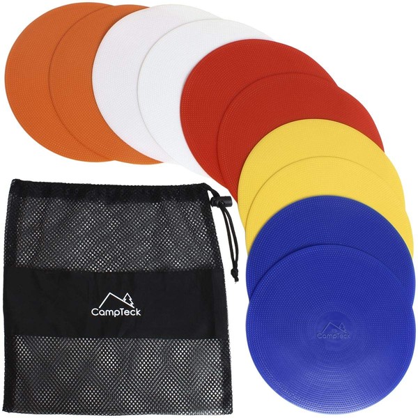 CampTeck U6934 - Round Flat Disc Markers Cones Flexible Sport Spot Markers - (pack of 10) with Black Mesh Bag - Disc Colours: Orange, Blue, Red, White, Yellow