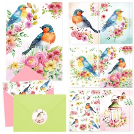 Spring Greeting Cards with Envelopes Bird Floral Card for Party Favors All Occasion Supplies 12Pcs
