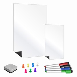 TMS Magnetic Fridge Whiteboard Set | Twin Pack with A4 and Shopping List White Boards for Memos, Notes or Reminders | use as Weekly Meal Planner or to Do List Includes Eraser Pens and Magnets