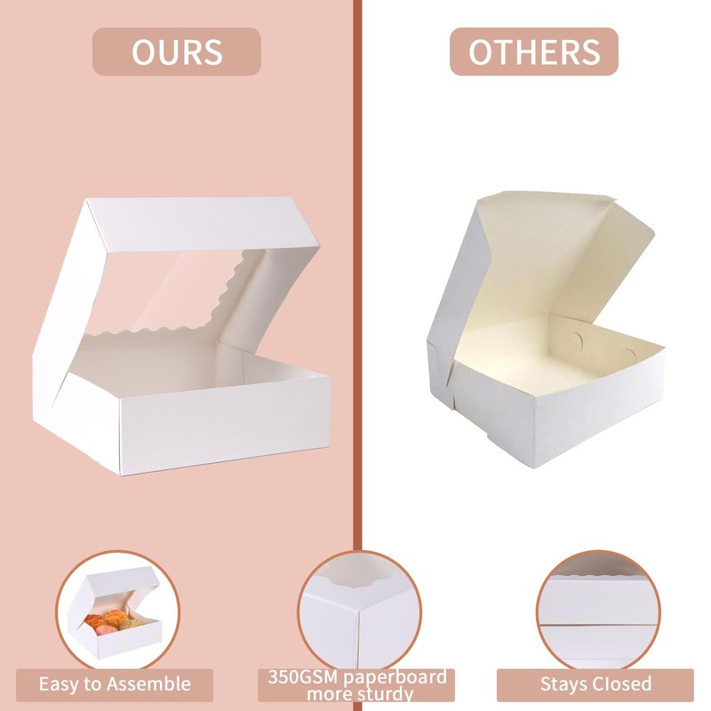 PFAMKEER 24 pcs12x12x3 Inch Bakery Boxes with Window, White 12