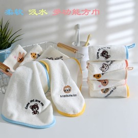 Tetotowel Baby Cartoon Embroidered Drool Bib & Soft Kids Small Square Bath Towel Set 25*25/Lion 20ea