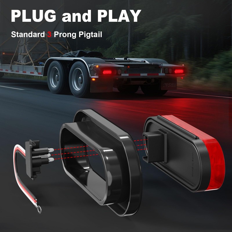 Dinfu 6 Inch Oval Red LED Trailer Tail Lights 4PCS,Super