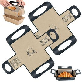 Reusable Silicone Bread Loaf Pan Liner – Food-Grade Non-Stick Bread Sling with 4 Handles, Easy-Lift Dough Transfer Mat, Fits 9x5" or 1.5lb Loaf Pans, Pack of 2