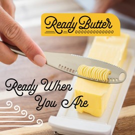 Houseify READY BUTTER 3-in-1 Butter Knife - Stainless Steel Butter Spreader, Cold Butter Curler, and Micro Grater - Dishwasher Safe, Serrated Butter Cutter and Spreader Knife