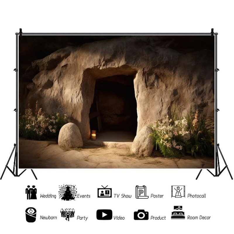 DORCEV Empty Tomb Backdrop 5x3ft Jesus Christ Crucifix Stone Hole