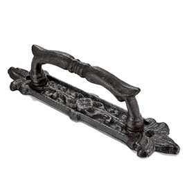 INIRET 4 Packs Heavy Duty 8.9" barn Door Handles,Large Rustic Carved Door Pull，Dark Brown Cast Iron Rustic Vintage Gate Fence Outdoor Garage Closet Drawer Cabinet Handles