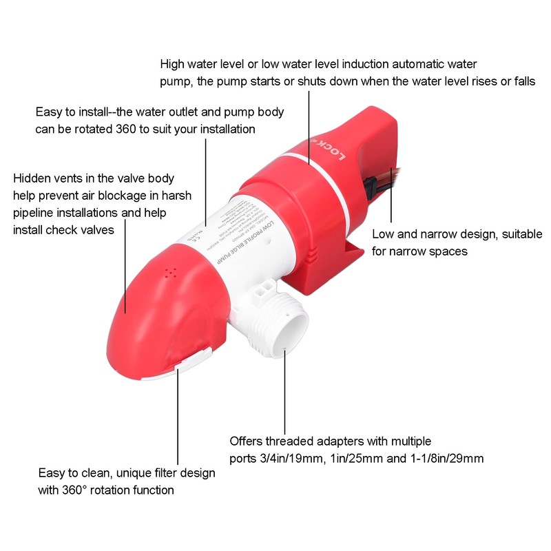 Boat Bilge Pump, Boat DC12V 360° Rotary Bilge Pump 1100GPH