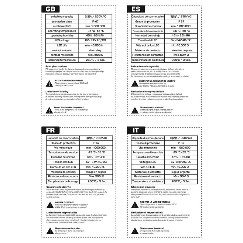 Metzler - Pressure switch 19mm - LED spot lighting yellow