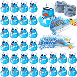Lenwen 120 Pcs Duck Tag Cruise Kit 40 Mini Cruising Rubber Ducks 40 Cruise Tag Card 40 Elastic Rubber Bands for Cruising Hiding Ducking Luggage Carnival Game Rewards (Blue,Normal)