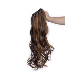 Long Short Claw Ponytail Hair Extension One Piece Cute Clip in on Ponytail Jaw/Claw Synthetic Straight Curly Hairpieces 24" Curly Dark brown & sandy blonde