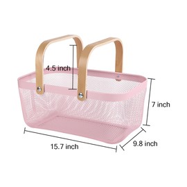 Ymeibe Wire Mesh Storage Organizer Basket Portable Garden Harvest Fruit Basket Picnic Basket with Double Folding Handles Picnic Hamper (Pink)