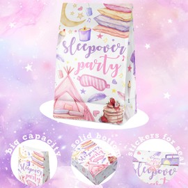 SamPartyShop 24 Pack Sleepover Party Favor Bags with Stickers for Kids – Pajama Goodie Bags, Sleepover Birthday Decorations, Slumber Party Supplies for Girls