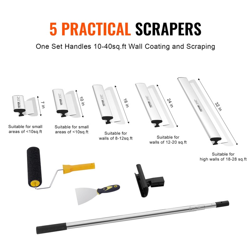 VEVOR Drywall Skimming Blade Set, 7/10/14/16/24 in Skimming Blades +