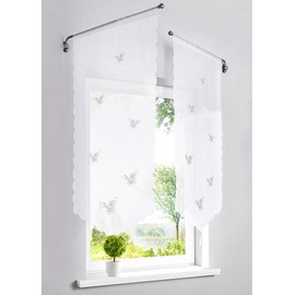 Panel Curtain with Butterfly Laser Cutting Roller Blinds Voile Transparent Pack of 1 Picture Curtain (W x H 40 x 90 cm)