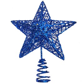 Christmas Tree Star Topper, Xmas Tree Topper Glittered 5 Point Star Treetop for Christmas Tree Ornament (Blue)