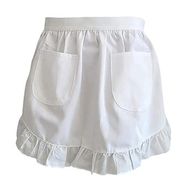 ZSRVAJ White Apron, Waitress Apron, Half Apron, Waist Apron Adjustable Waist Ruffle Apron Cooking Half Apron Women's White Costumes Aprons with Pockets for Restaurant Bistro Coffee Shop