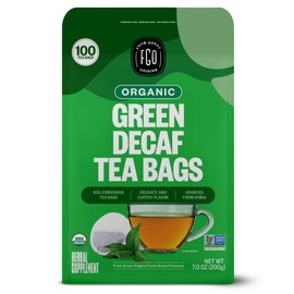 FGO Organic Green Decaf Tea, 100 Count, Eco-Conscious Tea Bags, Resealable Bag, Caffeine Free, Packaging May Vary (Pack of 1)