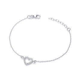 Old English Jewellers Solid 925 Sterling Silver CZ HEART Adjustable Bracelet Ladies or Girls