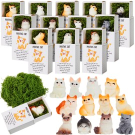 12 Sets Positive Cat Gifts Mini Resin Figurines with Boxes Cat Lover Gifts for Women Coworker Employee Staff Friends Office Appreciation Decor Cute Miniature Ornaments