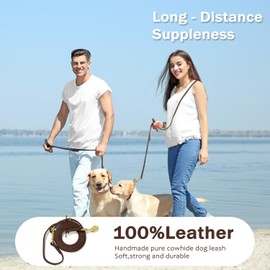 Multi-Function Leather Dog Leash 8 ft,Hands Free Dog Leash,Double Dog Leash for Two Dogs,Adjustable Slip Leads for Dogs,No Pull Dog Leash,Heavy Duty Dog Training Leash for Medium Small Dog Brown