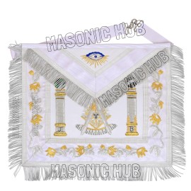 "Masonic Past Master Emblem & Pillars Sheepskin Apron - Hand-Embroider
