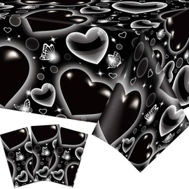 Coynurex 3-Pack Black Heart Plastic Tablecloths – 51" x 87" Disposable Table Covers for 2000s Theme Party, Cholo Decor, Birthday or Back-to-School Events