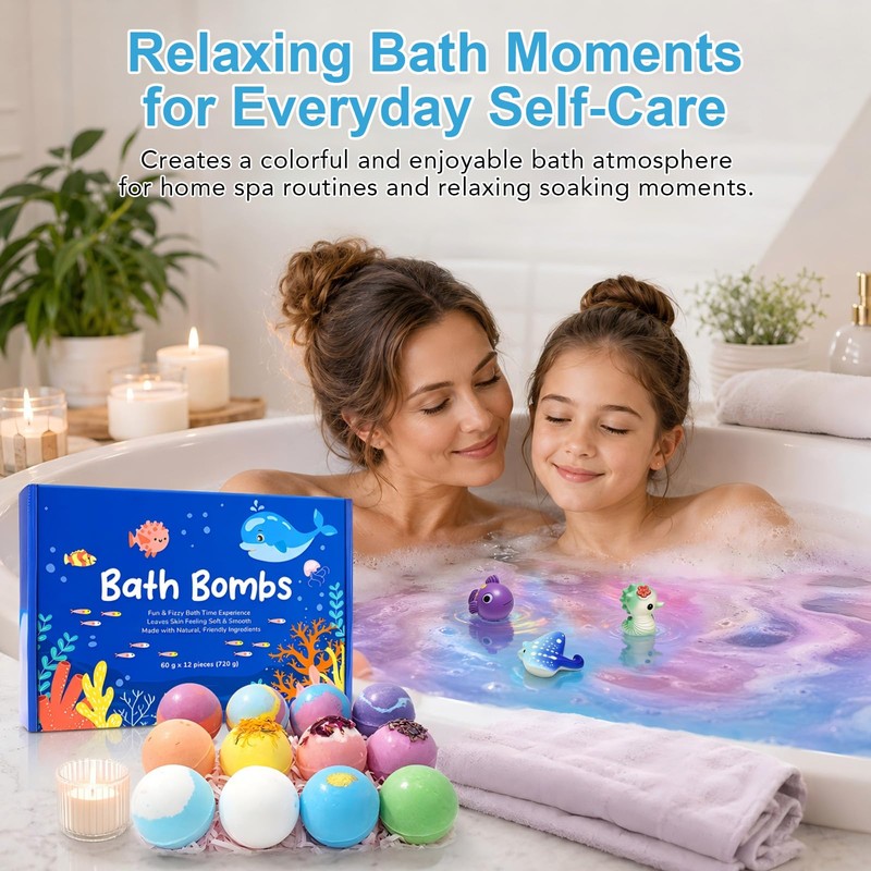 Ocean Theme Bath Bomb Set with Hidden Sea Creature Charms,