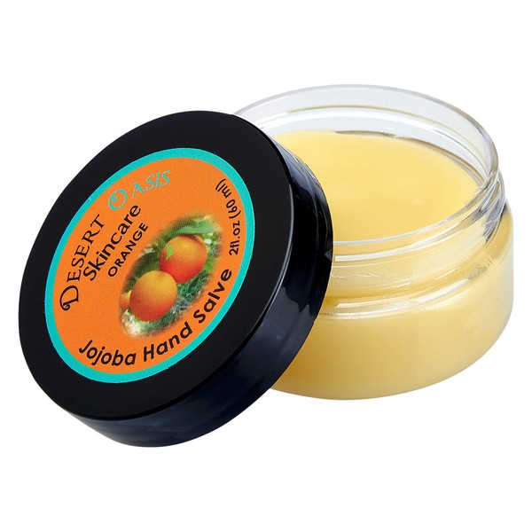 Orange Hand Salve with over 50% Jojoba Oil. 100% Natural with Beeswax and Avocado Oil. Naturally Moisturizing. By Desert Oasis Skincare (2 oz/60 gm)