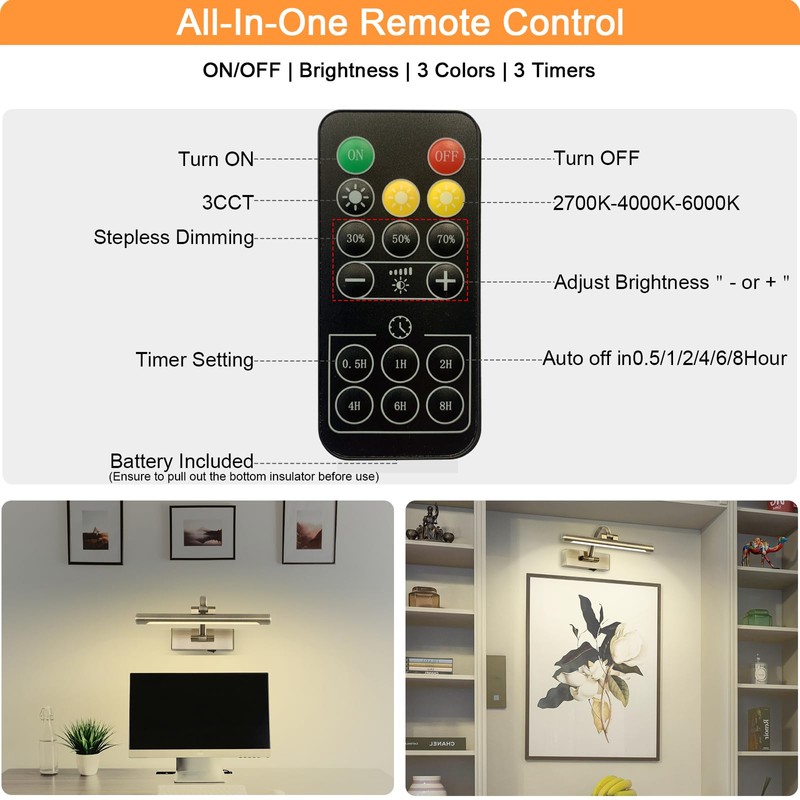 Tassuowell Wireless Picture Lights for Wall,12 Inch Battery Operated Picture