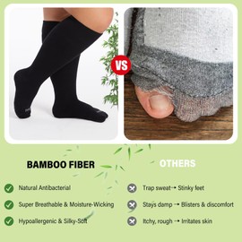 CaiDieNu Bamboo Viscose Compression Socks: Wide Calf Plus Size Compression Socks for Women and Men 15-20 mmHg Knee High Support for Nurses Travel Pregnant Black (XL)