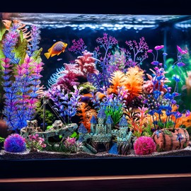 Zeyune 18 Pcs Aquarium Decorations Kit Fish Tank Decorations Set Small Resin Castle Sunken Ship Starfish Barrel Artificial Aquarium Plants for Fish Bowl