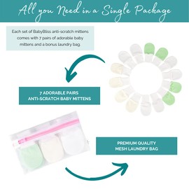 Anti-Scratch Baby Mittens - Pack of 7 Unisex Newborn Mitts - No Scratch Gloves for Boys and Girls - Cotton Gloves for Infants 0-6 Months Old with Laundry Bag (Medium - for 0-3 Months)