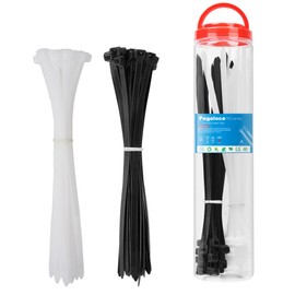 50 Pack Zip Cable Ties (Black and White, Each 25pcs), 9 Inch Self-Locking Nylon Zip Ties, Cable Cord Management, Plastic Wire Ties, Size: 7.2mm*250mm, UV Resistant, UL Listed, for Indoor and Outdoor