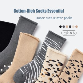 Toddler Christmas Socks Boys Winter Warm Non Slip Socks With Grips For Baby Girls Non Skid Thermal Socks Leopard 6 Pack 2-4 Years