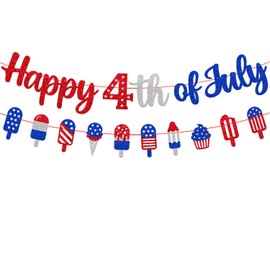 Happy 4th of July Banner Independence Day Decoration American America's Birthday Backdrop Patriotic Freedom Liberty Red White Blue Party Supplies