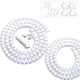 VIWIEU White PC Cable Management Sleeve Value Pack, Large 1.1" Pet Cord Protector and 0.87" Cord Organizer Bundler with Cable Tie Clips for Computer TV Home Office Tidy Solution